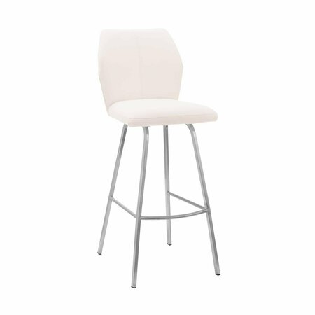 SEATSOLUTIONS 26 in. Tandy White Faux Leather & Brushed Stainless Steel Counter Stool SE2756600